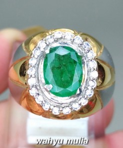 gambar Cincin Batu Zamrud Emerald Beryl Oval asli bersertifikat natural kolombia rusia zambia kalimantan hijau tua_6