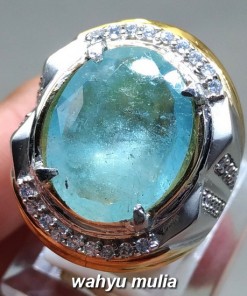 gambar jual Batu Cincin Permata Santamaria Blue Aquamarine Besar asli bersertifikat berkhodam khasiat ciri harga jenis hijau kuning putih bening kalimantan_1
