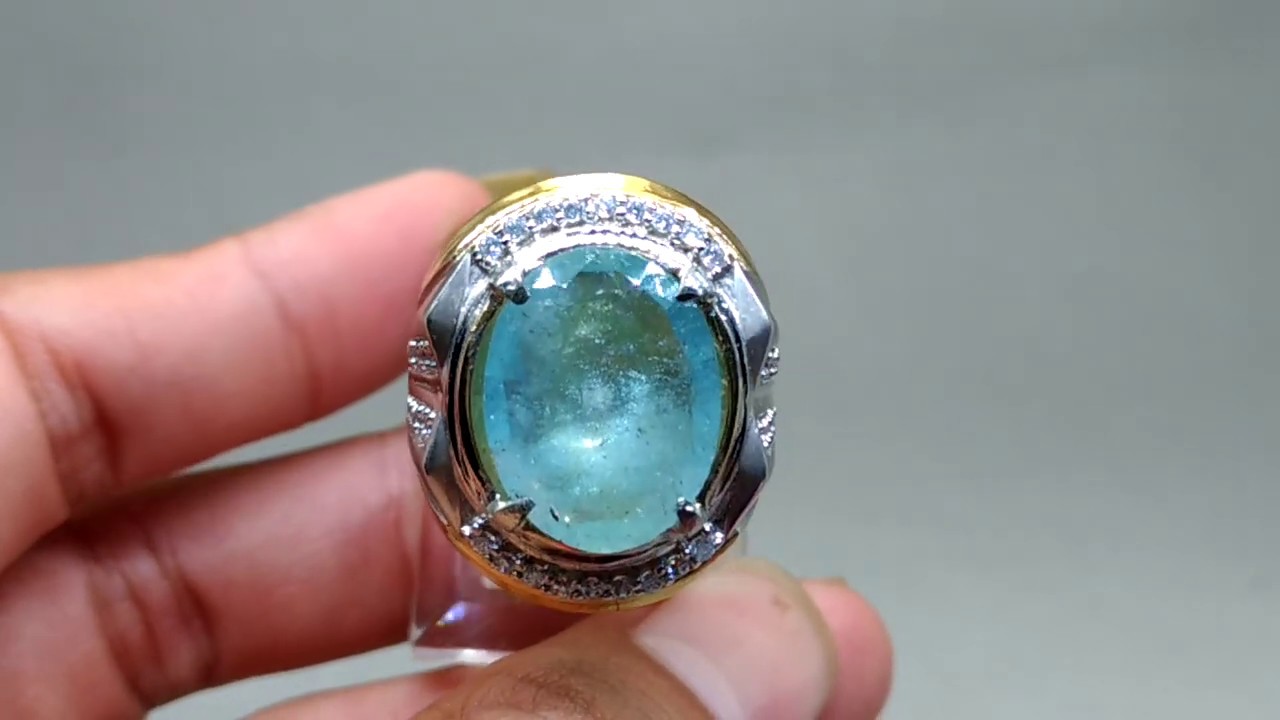 Batu Cincin  Permata Santamaria Blue Aquamarine  Besar asli 