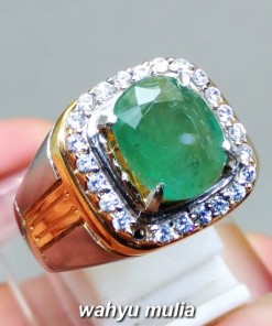 image Cincin Batu Permata Natural Zamrud Emerald Beryl oval asli bersertifikat ring perak colombia bagus berkualitas _2