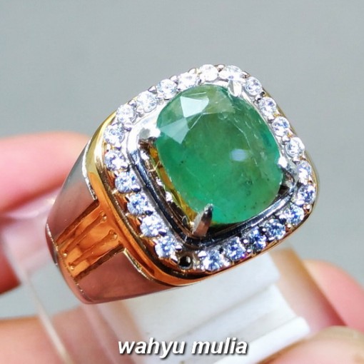 image Cincin Batu Permata Natural Zamrud Emerald Beryl oval asli bersertifikat ring perak colombia bagus berkualitas _2