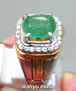 image Cincin Batu Permata Natural Zamrud Emerald Beryl oval asli bersertifikat ring perak colombia bagus berkualitas _3