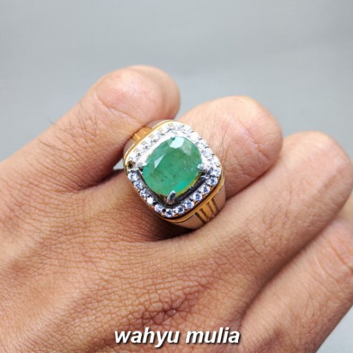 image Cincin Batu Permata Natural Zamrud Emerald Beryl oval asli bersertifikat ring perak colombia bagus berkualitas _4