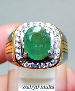 image Cincin Batu Permata Natural Zamrud Emerald Beryl oval asli bersertifikat ring perak colombia bagus berkualitas _5