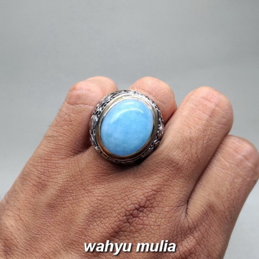 image jual Cincin Batu Akik Aquamarine Biru Santamaria Big Size asli bersertifikat srilangka memo bening putih kalimantan manfaat zodiak jenis asal_4