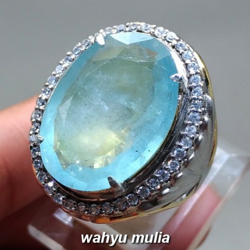 khasiat jual Cincin Batu Aquamarine Biru Santamaria kristal Jumbo asli bersertifikat berkhodam manfaat zodiak kalimantan hijau putih kuning kalimantan besar bagus_1