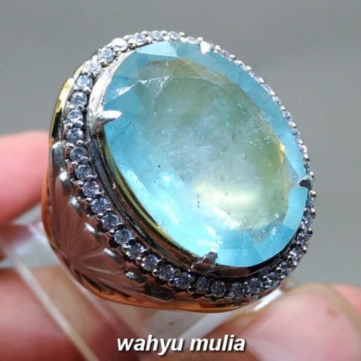 khasiat jual Cincin Batu Aquamarine Biru Santamaria kristal Jumbo asli bersertifikat berkhodam manfaat zodiak kalimantan hijau putih kuning kalimantan besar bagus_2