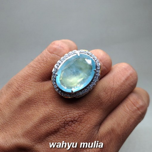 khasiat jual Cincin Batu Aquamarine Biru Santamaria kristal Jumbo asli bersertifikat berkhodam manfaat zodiak kalimantan hijau putih kuning kalimantan besar bagus_4