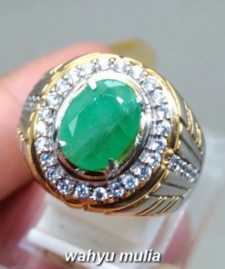 photo jual Cincin Permata Batu Natural Emerald Beryl Zamrud oval asli bersertifikat bagus hijau tua colombia kalimantan khasiat ciri jenis harga_1