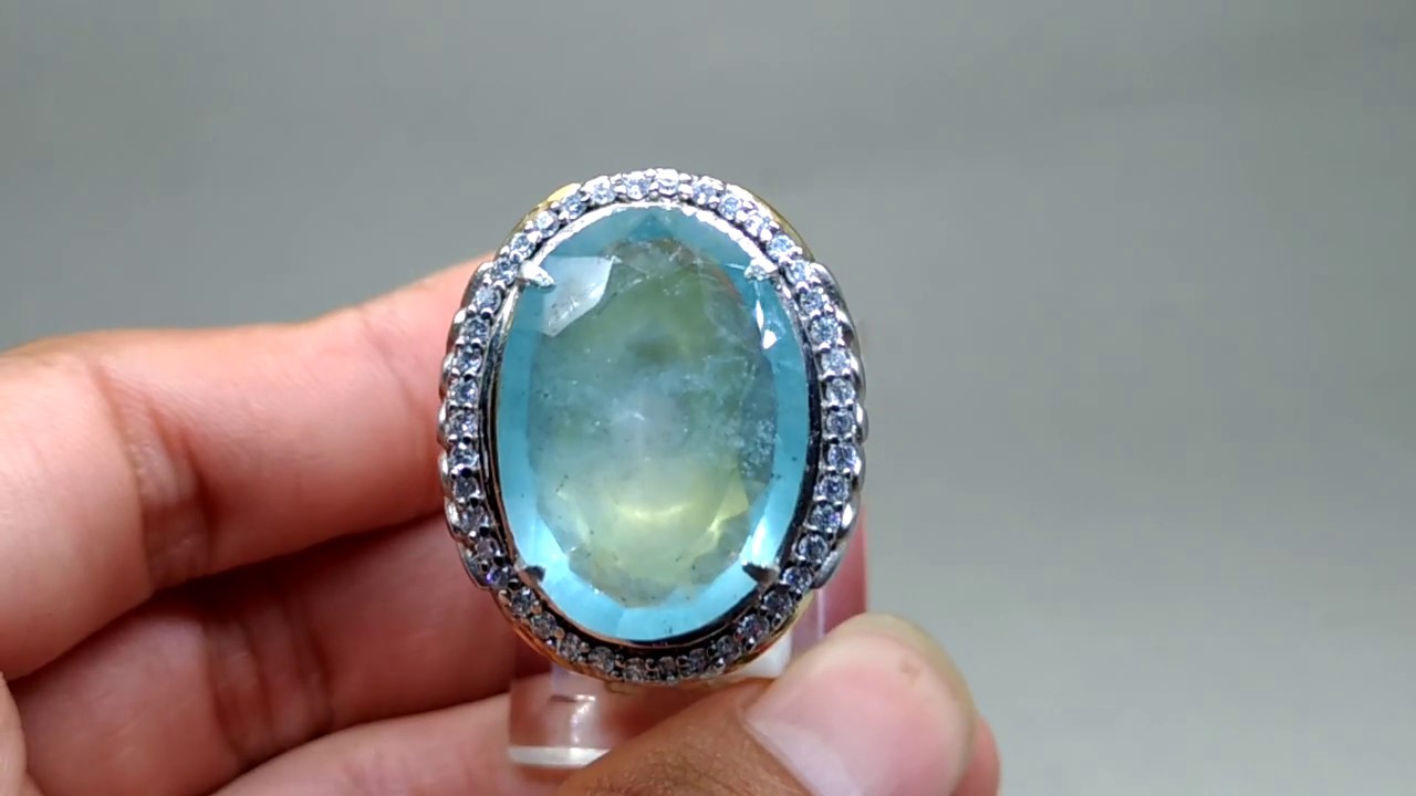  Cincin  Batu Aquamarine  Biru Santamaria kristal Jumbo asli 