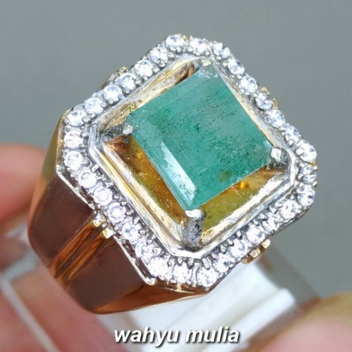 Jual Cincin Batu Mulia Zamrud Emerald Beryl Kotak asli bersertifikat pria wanita bagus berkualitas_2