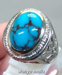 foto Cincin Batu Akik Phirus Persia Biru asli bersertifikat mesir naisyabur urat merah ceplok_1