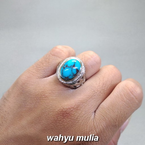 foto Cincin Batu Akik Phirus Persia Biru asli bersertifikat mesir naisyabur urat merah ceplok_4