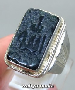 gambar Batu Cincin Giok Hitam Lafadz Allah Black jade asli natural bersertifikat korea birma cina harga khasiat jenis magnet_1