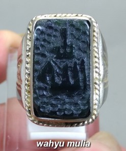 gambar Batu Cincin Giok Hitam Lafadz Allah Black jade asli natural bersertifikat korea birma cina harga khasiat jenis magnet_7