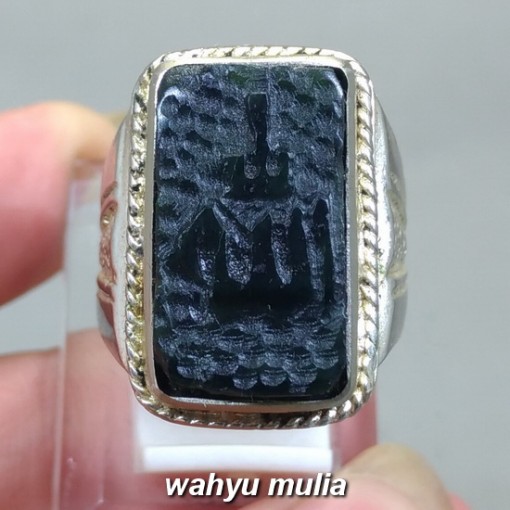 gambar Batu Cincin Giok Hitam Lafadz Allah Black jade asli natural bersertifikat korea birma cina harga khasiat jenis magnet_7