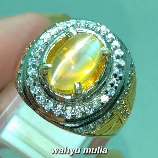 gambar Batu Cincin Mata Kucing Yellow Opal Cat eye asli bersertifikat mustika berkhodam ciri harga khasiat asal_1