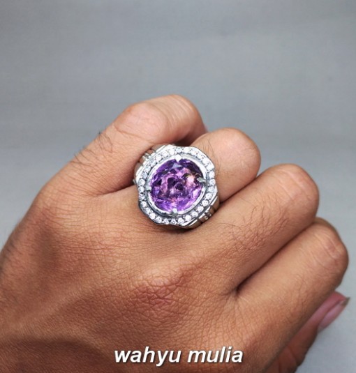 gambar Cincin Batu Kecubung Ungu Amethyst Quartz Asli bersertifikat kalimantan tua muda kristal violet berkhodam pengasihan pria wanita_4