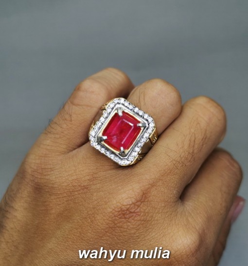 gambar Cincin Batu Merah Delima Natural Ruby Kotak Octagon Asli berkhodam tarikan cewek cowok bersertifikat pink ciri harga murah_4