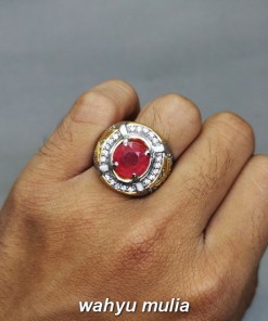 image Cincin Batu permata Ruby merah Bulat Asli bersertifikat cerah krital bagus murah _4