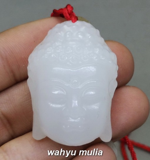 image Liontin Batu Giok Salju tali merah kepala Budha Asli bersertifikat berkhasiat penyembuhan kegunaan bahan aceh_5