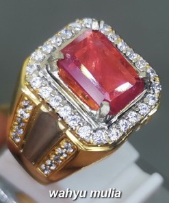 Batu Cincin Merah Ruby kotak Cutting Asli bersertifikat mozambik pria wanita bagus kristal_1