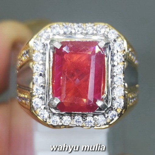 Batu Cincin Merah Ruby kotak Cutting Asli bersertifikat mozambik pria wanita bagus kristal_2