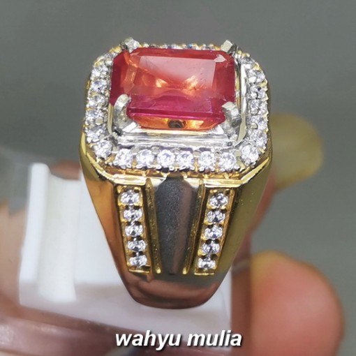 Batu Cincin Merah Ruby kotak Cutting Asli bersertifikat mozambik pria wanita bagus kristal_4