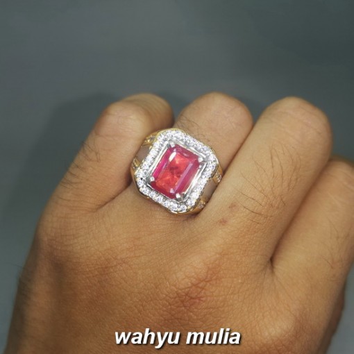 Batu Cincin Merah Ruby kotak Cutting Asli bersertifikat mozambik pria wanita bagus kristal_5