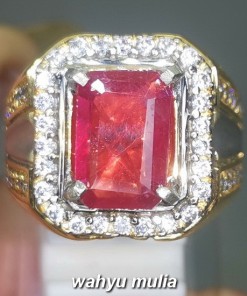 Batu Cincin Merah Ruby kotak Cutting Asli bersertifikat mozambik pria wanita bagus kristal_6