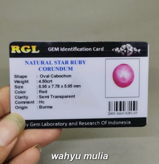 Batu Cincin Star Ruby Birma Bersertifikat Asli memo lab
