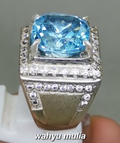 Batu Cincin Topaz Blue Swiss Octagon Ring Perak bermemo sertifikat