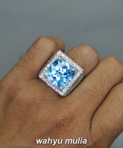 Batu Cincin Topaz Blue Swiss Octagon Ring Perak cewek wanita asli