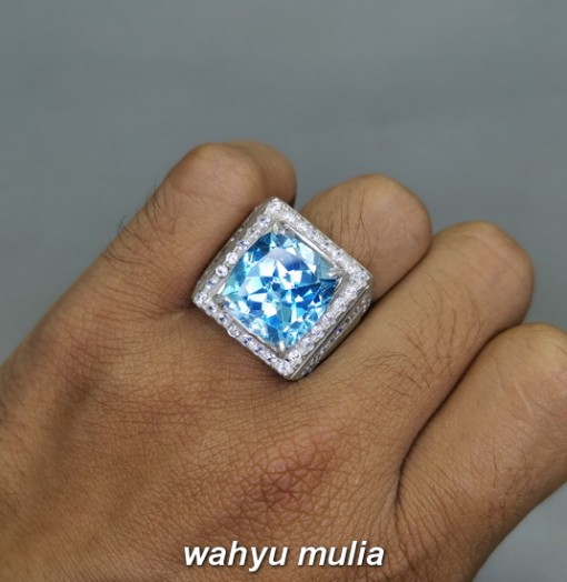 Batu Cincin Topaz Blue Swiss Octagon Ring Perak cewek wanita asli