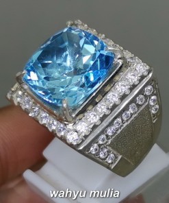Batu Cincin Topaz Blue Swiss Octagon Ring Perak kualitas bagus asli