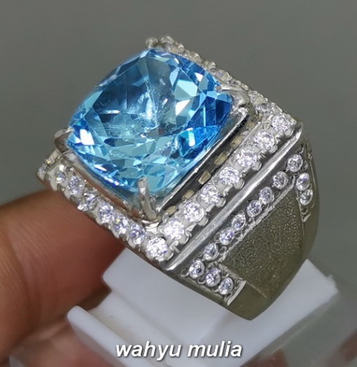 Batu Cincin Topaz Blue Swiss Octagon Ring Perak kualitas bagus asli