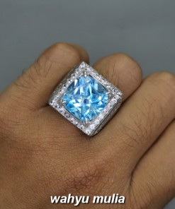 Batu Cincin Topaz Blue Swiss Octagon Ring Perak pria wanita