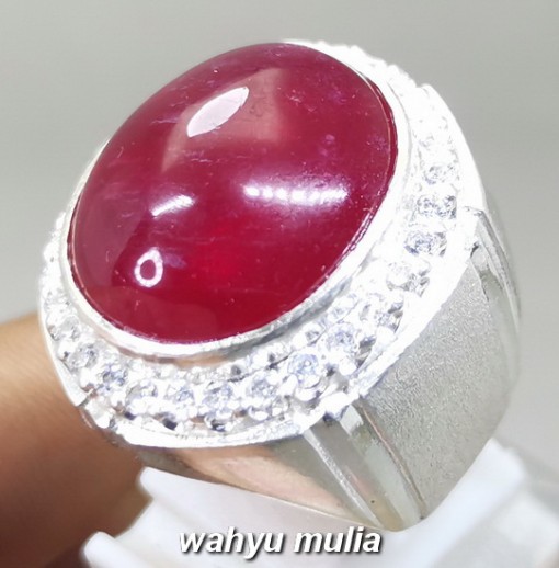 Batu Merah Delima Ruby Besar bagus ring perak Asli bersertifikat memo lab