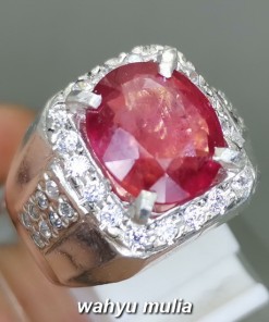 Batu Ruby Natural Merah Cutting Asli Ring Perak berkualitas bagus
