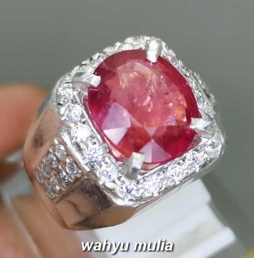 Batu Ruby Natural Merah Cutting Asli Ring Perak berkualitas bagus