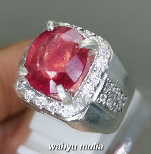 Batu Ruby Natural Merah Cutting Asli Ring Perak pria cowok