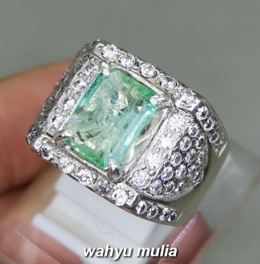 Cincin Batu Natural Emerald Beryl Zamrud Kolombia Ring Perak asli berkhasiat alami
