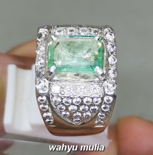 Cincin Batu Natural Emerald Beryl Zamrud Kolombia Ring Perak asli pria wanita
