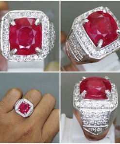 Cincin Batu Ruby Merah Cutting Ring Perak Asli