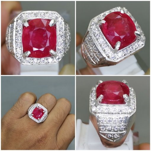Cincin Batu Ruby Merah Cutting Ring Perak Asli