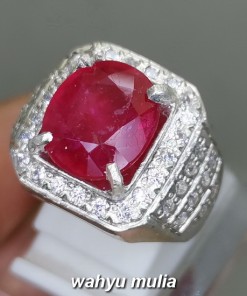 Cincin Batu Ruby Merah Cutting Ring Perak Asli merah tua