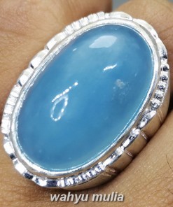 Batu Aquamarine kecubung Biru Laut Ring Perak Big Size Asli kristal tua muda