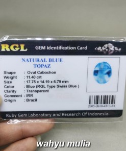 Batu Cincin Kecubung Biru Laut Blue Topaz Bersertifikat Asli memo lab