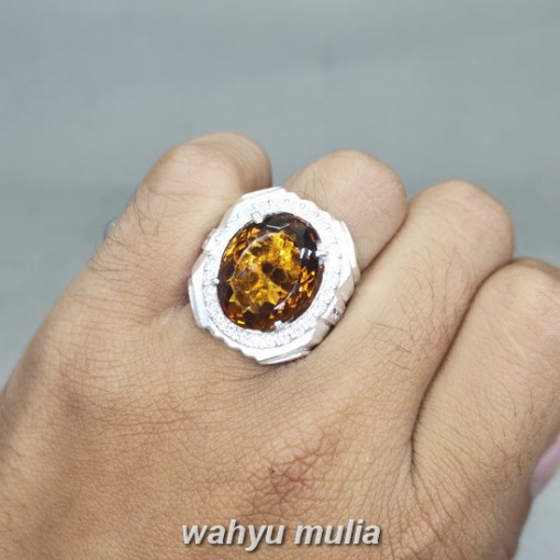 Batu Golden Citrine Medeira Ring Perak asli berkhodam ciri harga