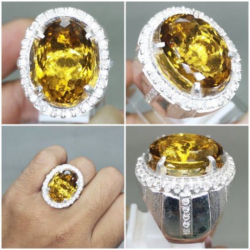 Batu Golden Medeira Citrine Kuning Ring Perak asli